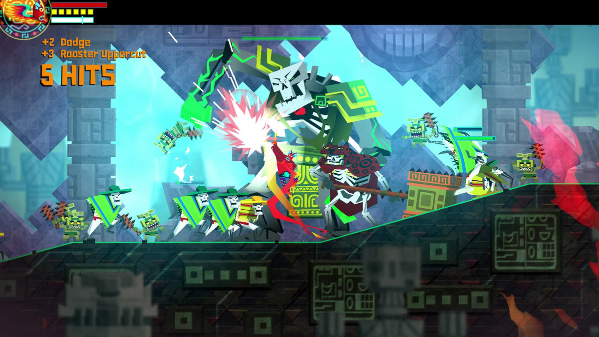 Juan performs a Rooster Uppercut among skeletal enemies in Guacamelee! Super Turbo Championship Edition