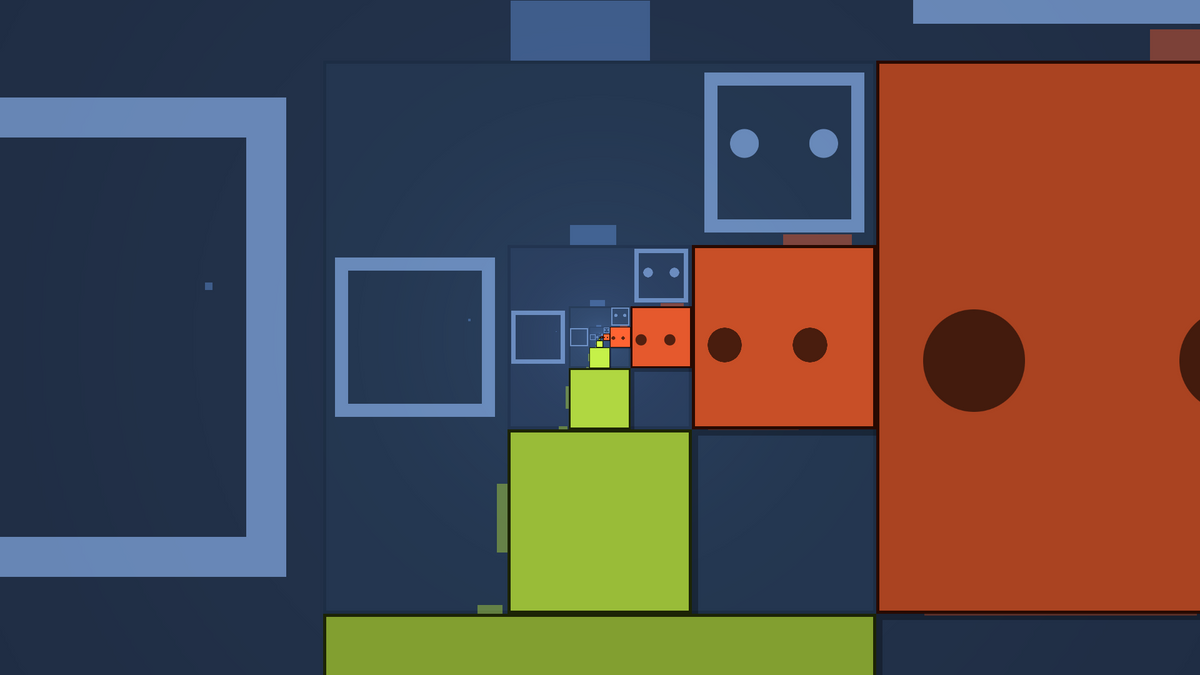 Rooms and square characters repeat at decreasing scales in Patrick's Parabox