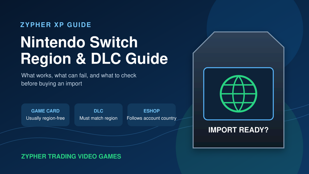 Nintendo Switch region guide showing game card, DLC and eShop checks
