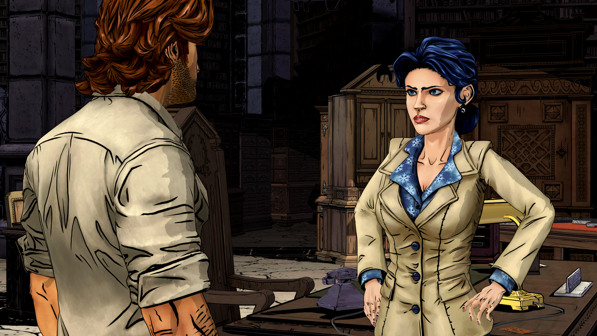 Bigby Wolf talks with Snow White in The Wolf Among Us Remastered