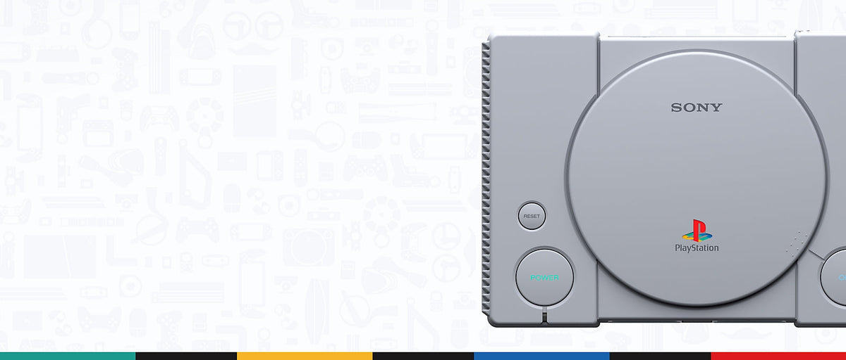 Original PlayStation console in official PlayStation history artwork