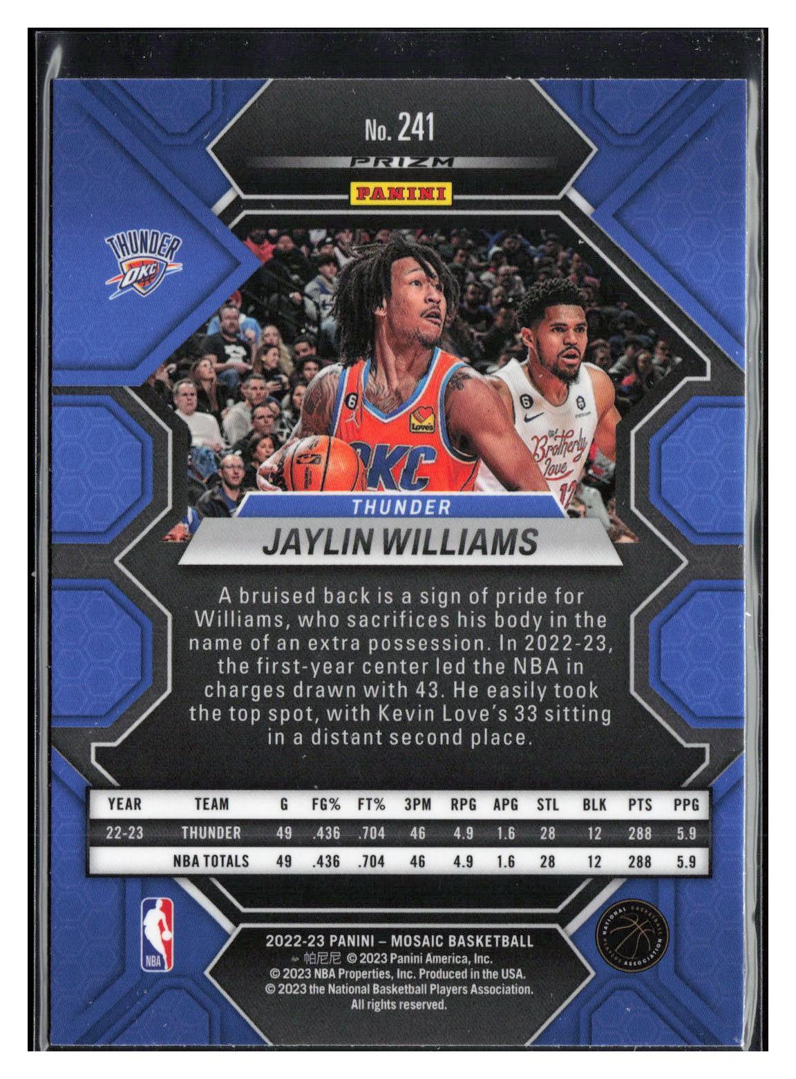 2022-23 Panini Mosaic #241 Jaylin Williams Fast Break Silver
