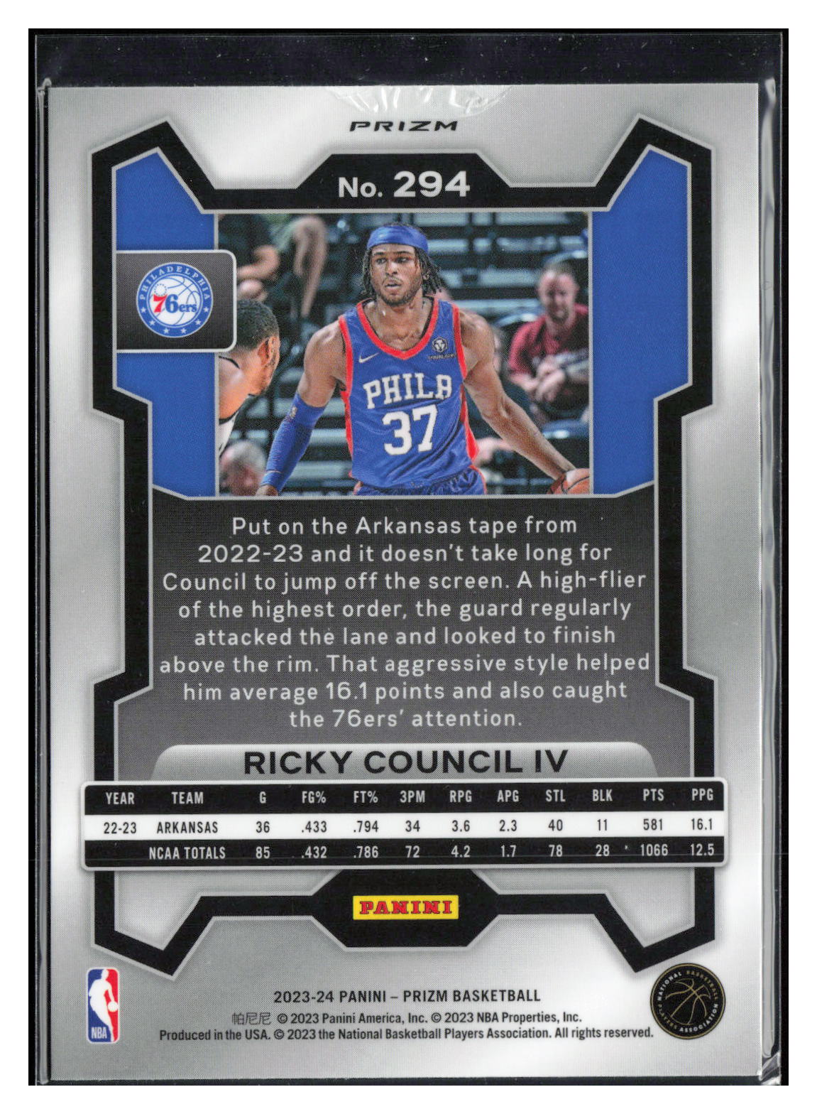 2023-24 Panini Prizm #294 Ricky Council IV Prizms Pink Ice