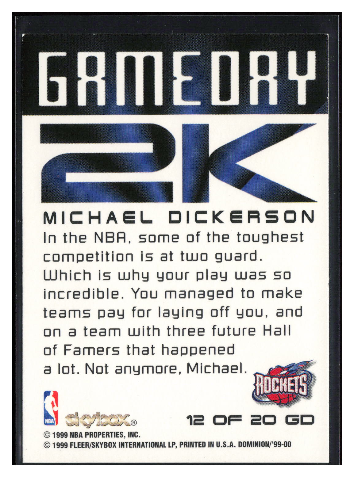 1999-00 SkyBox Dominion #12 GD Michael Dickerson Game Day 2K