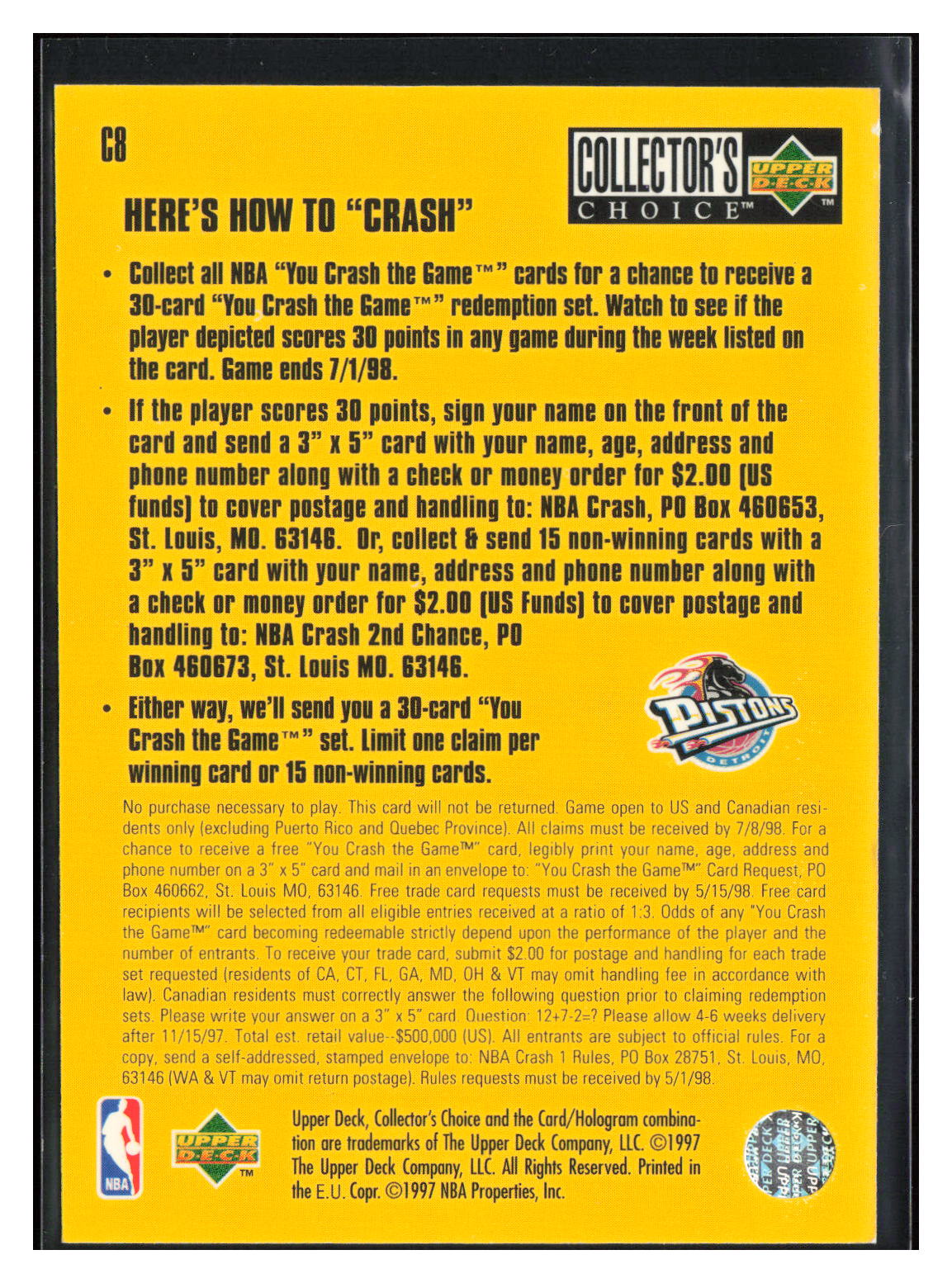 1997-98 Collector's Choice #C8a Lindsey Hunter You Crash the Game Scoring