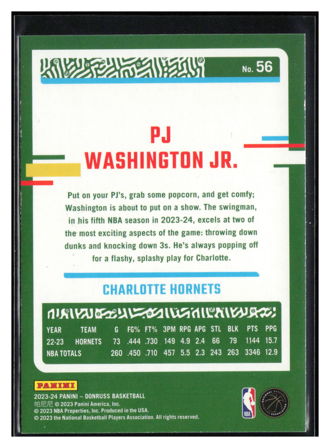 2023-24 Donruss #56 PJ Washington Jr. Purple Press Proof #/199