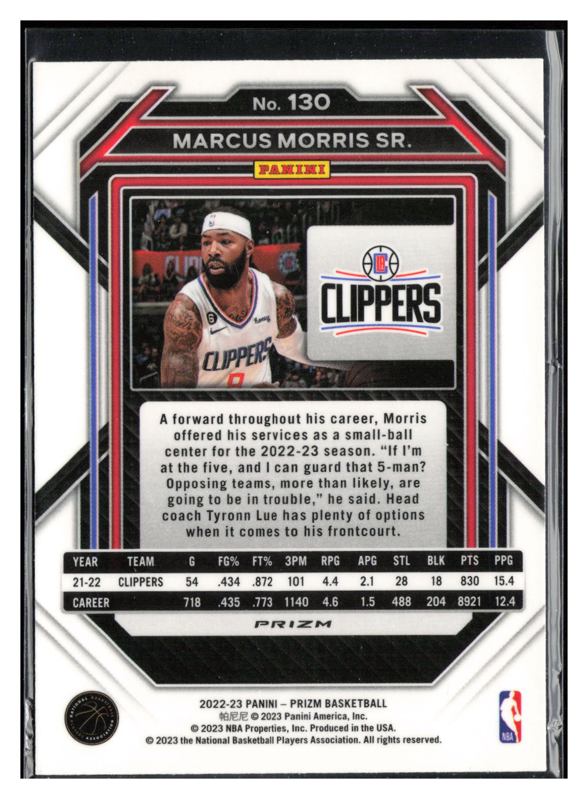 2022-23 Panini Prizm #130 Marcus Morris Sr. Prizms Silver