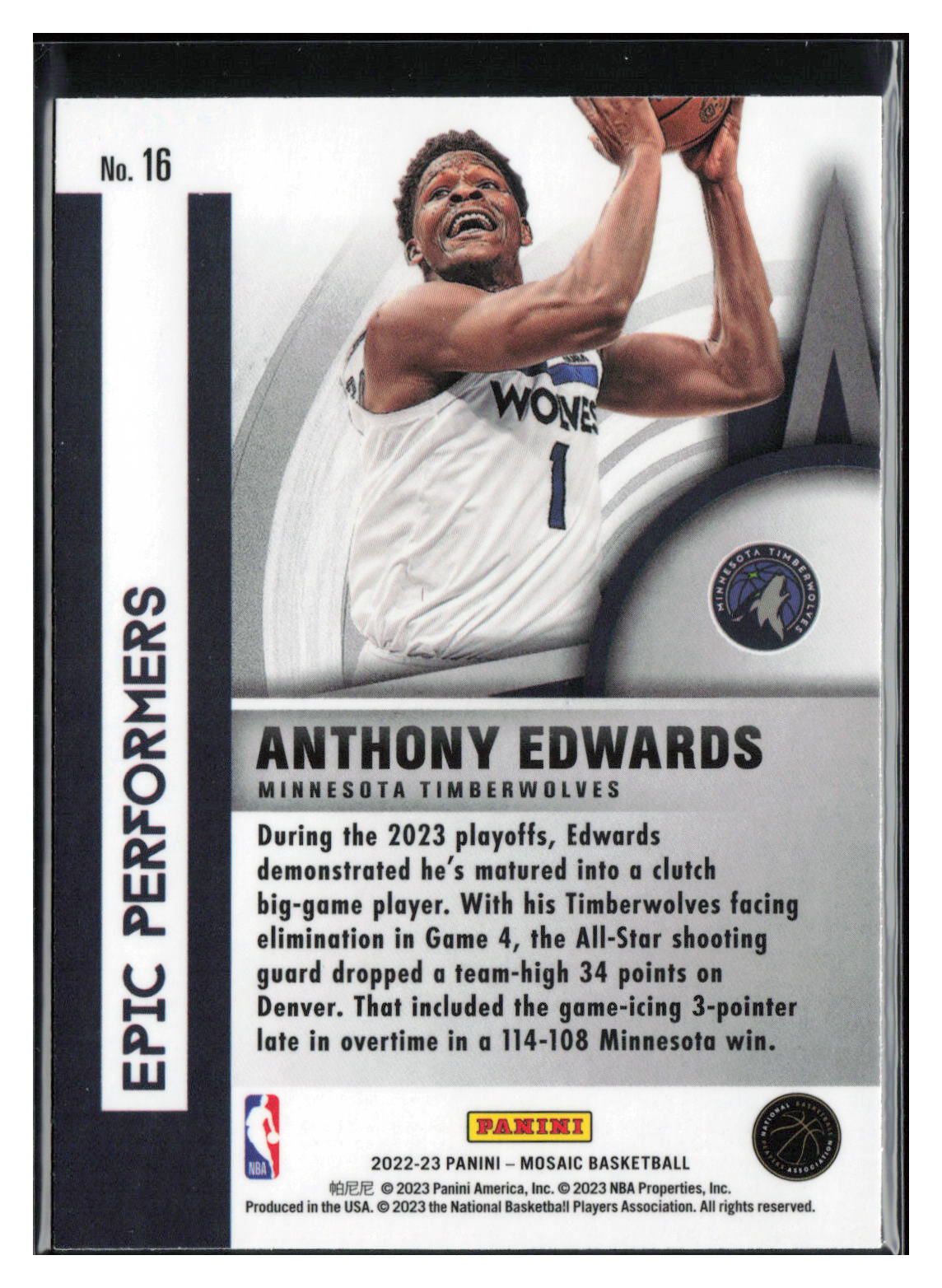 2022-23 Panini Mosaic #16 Anthony Edwards Epic Performers