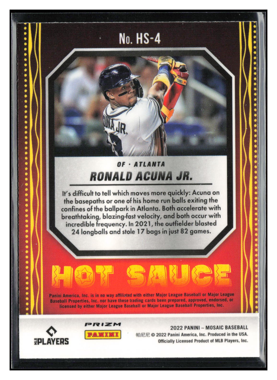 2022 Panini Mosaic #HS-4 Ronald Acuna Jr. Hot Sauce Green Mosaic