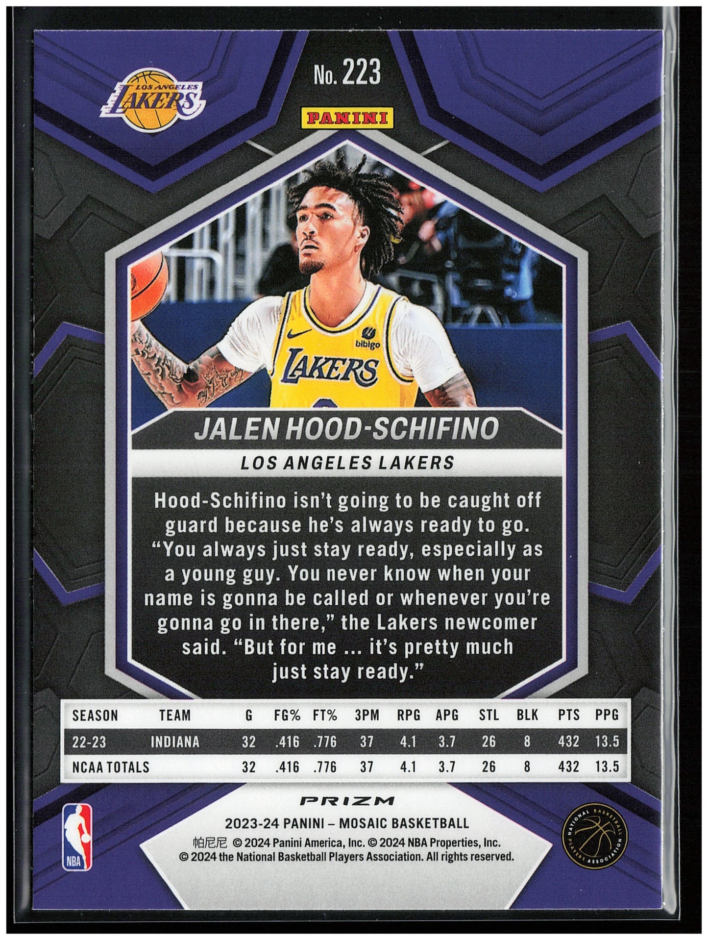 2023-24 Panini Mosaic #223 Jalen Hood-Schifino Silver