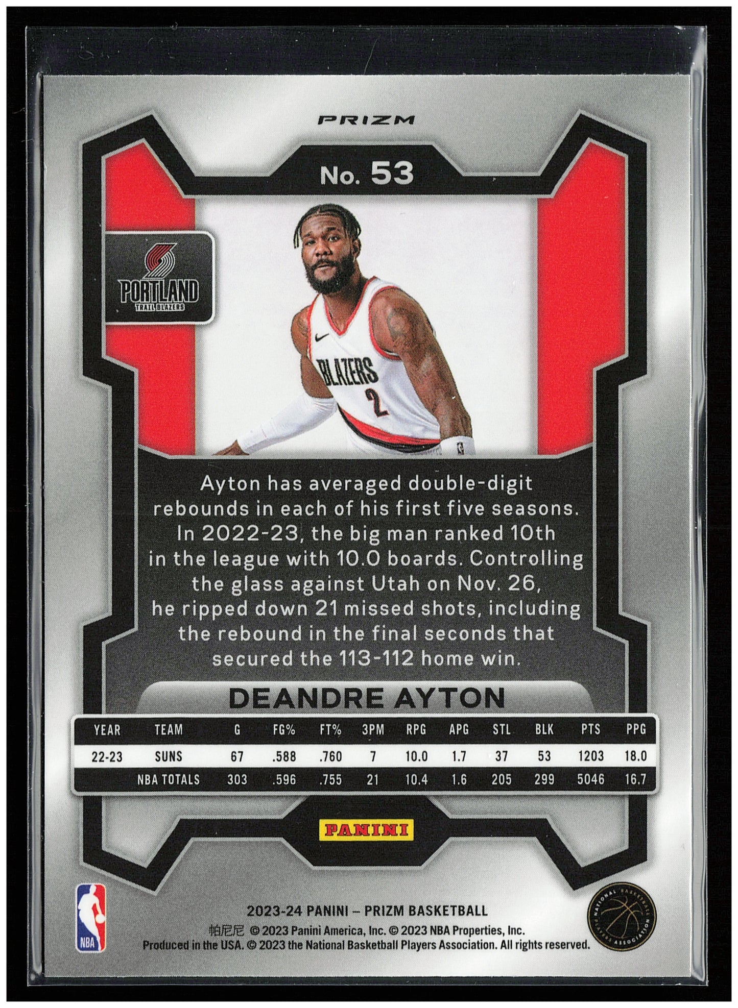 2023-24 Panini Prizm #53 Deandre Ayton Prizms Red White and Blue