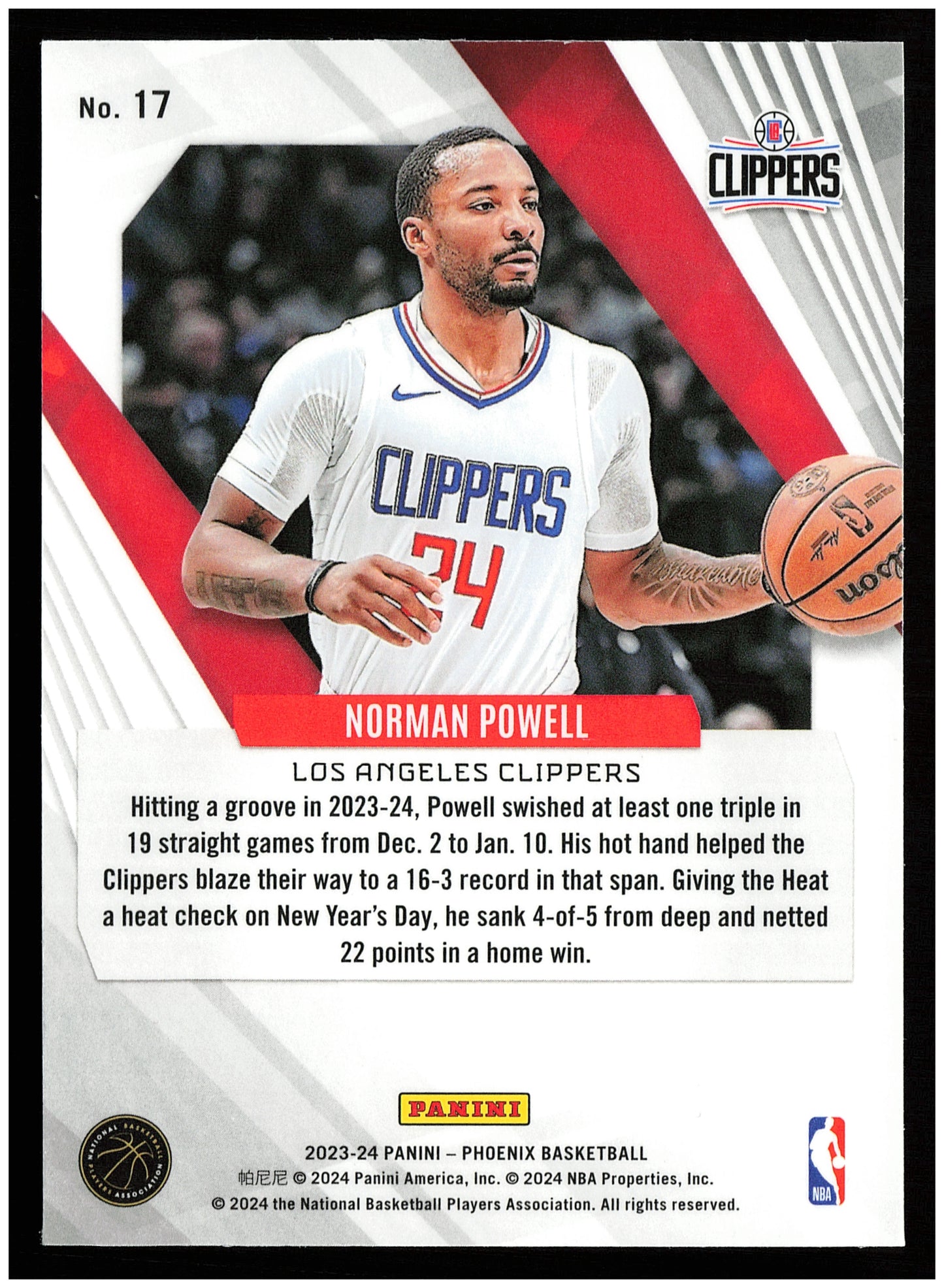 2023-24 Panini Phoenix #17 Norman Powell Phoenix Teal Lazer