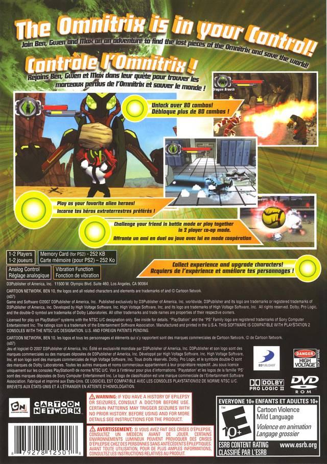 Ben 10: Protector of Earth | PlayStation 2 | North America | back cover scan: Back Cover | PriceCharting