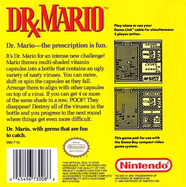 Dr. Mario | Game Boy | North America | back cover scan: Back Cover | PriceCharting