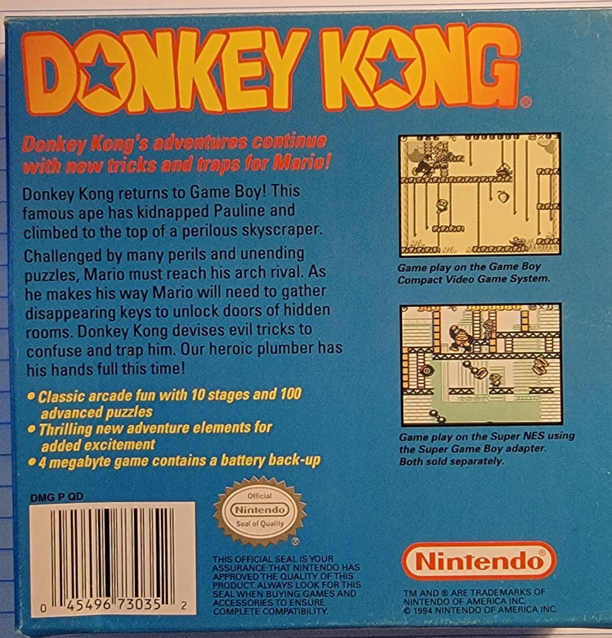 Donkey Kong | Game Boy | North America | back cover scan: Box Back | PriceCharting