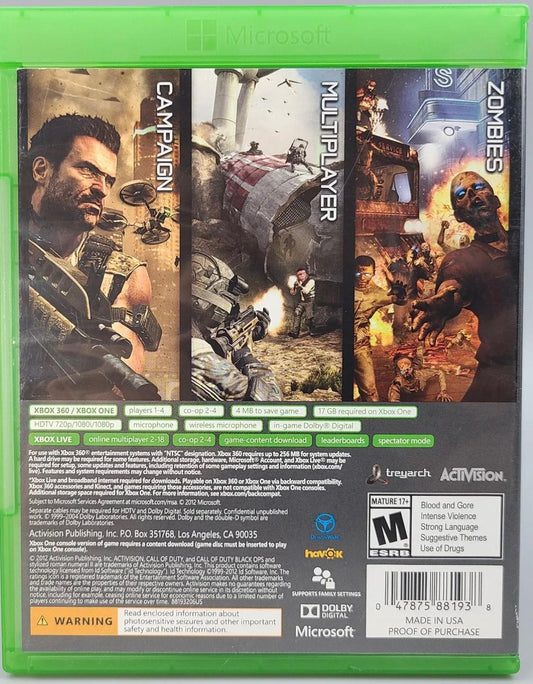 Call of Duty: Black Ops II | Xbox One | North America | back cover scan: Back Cover | PriceCharting