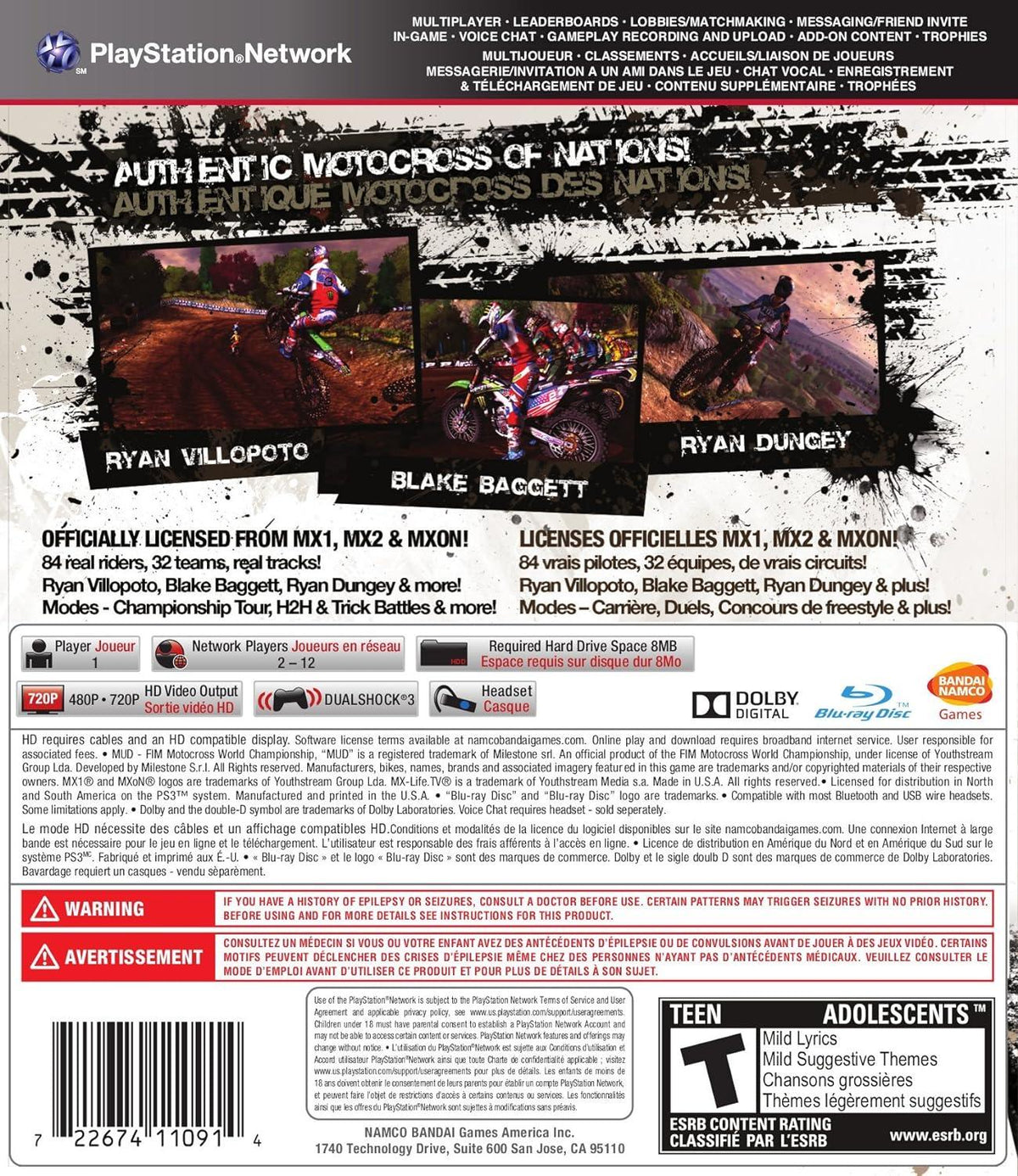 MUD: FIM Motocross World Championship | PlayStation 3 | North America | back cover scan: Back Cover | PriceCharting