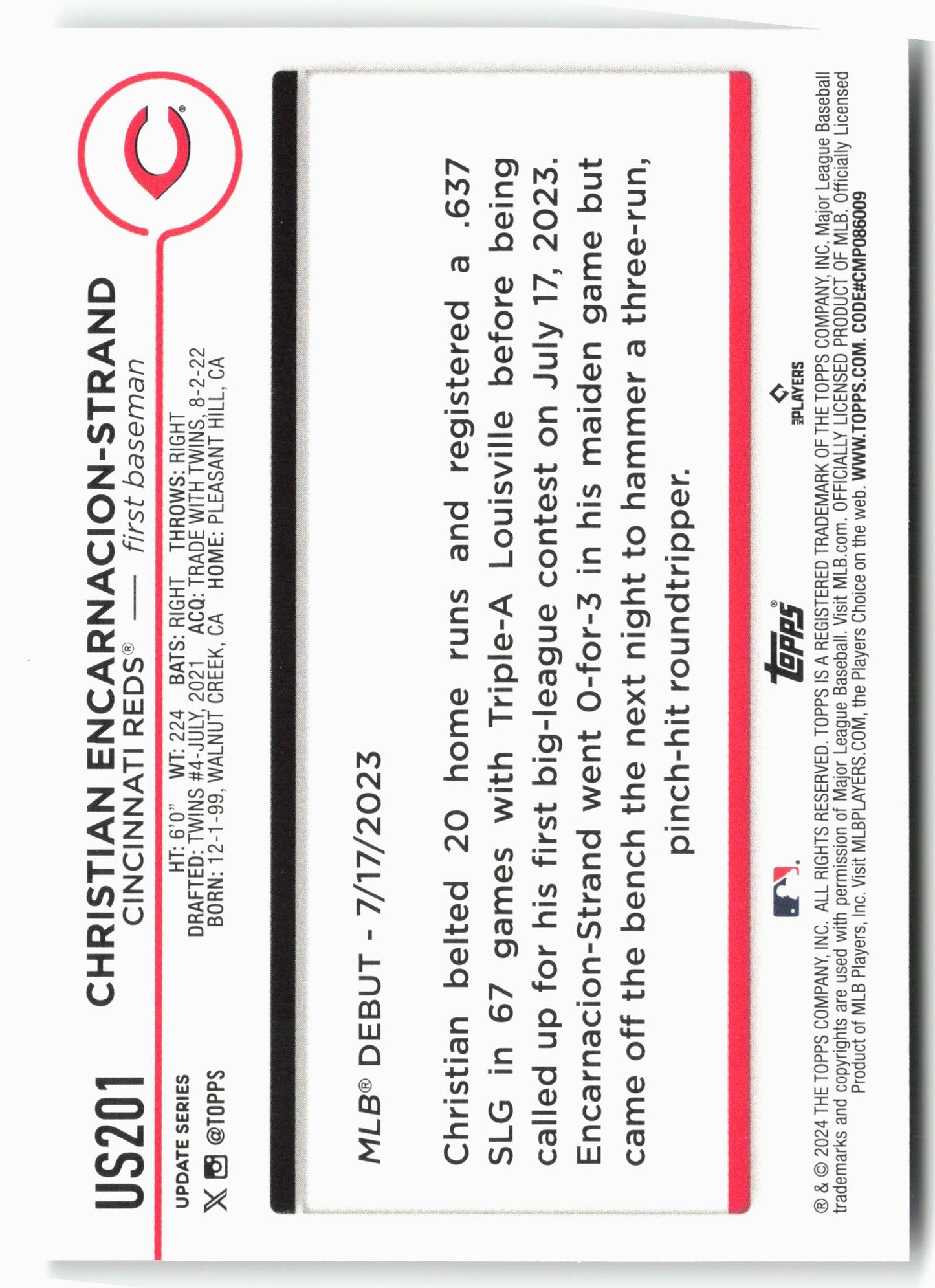 2024 Topps Update #US201 Christian Encarnacion-Strand Silver Crackle Foilboard