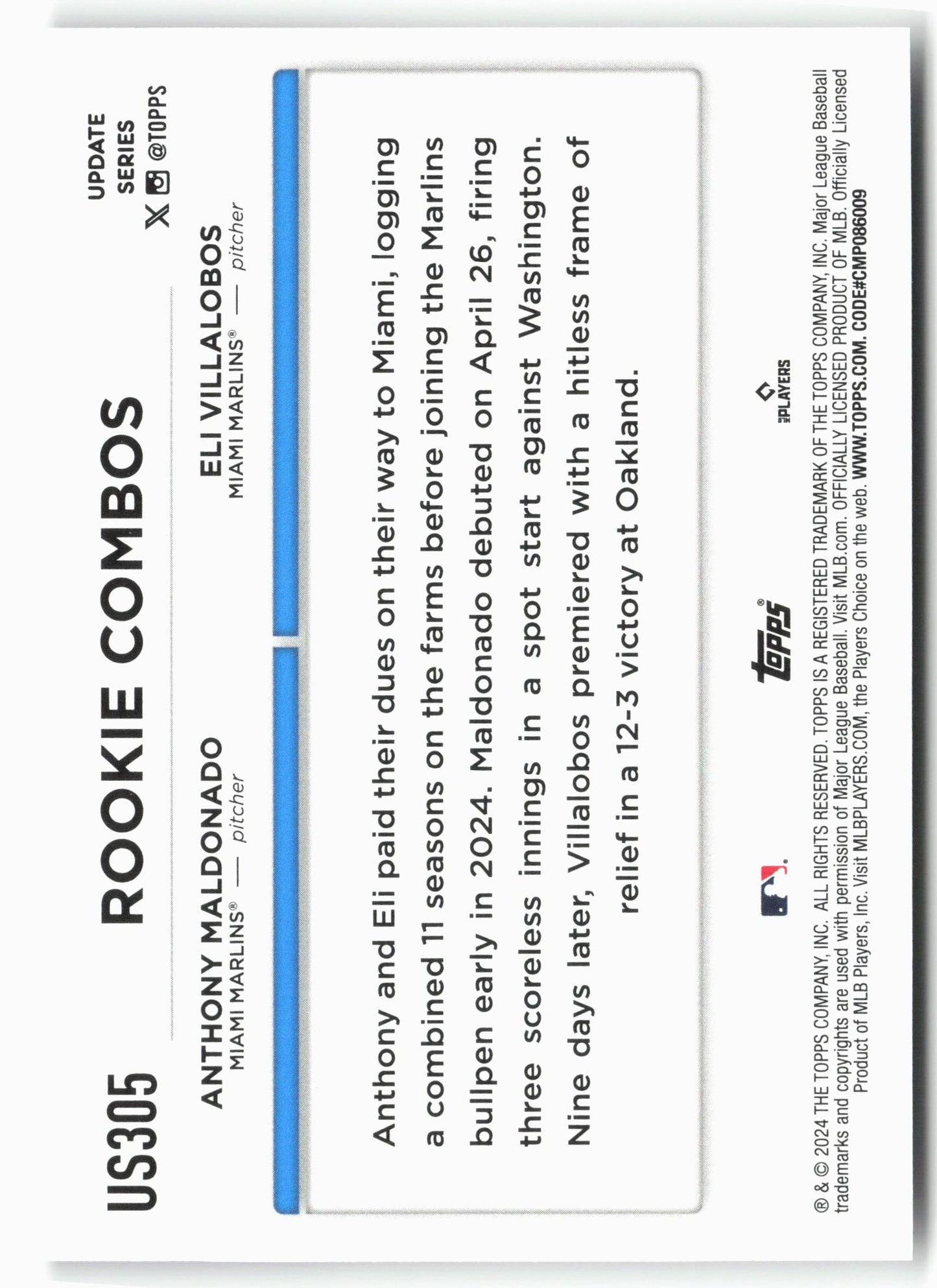 2024 Topps Update #US305 Eli Villalobos / Anthony Maldonado RCOM, RC