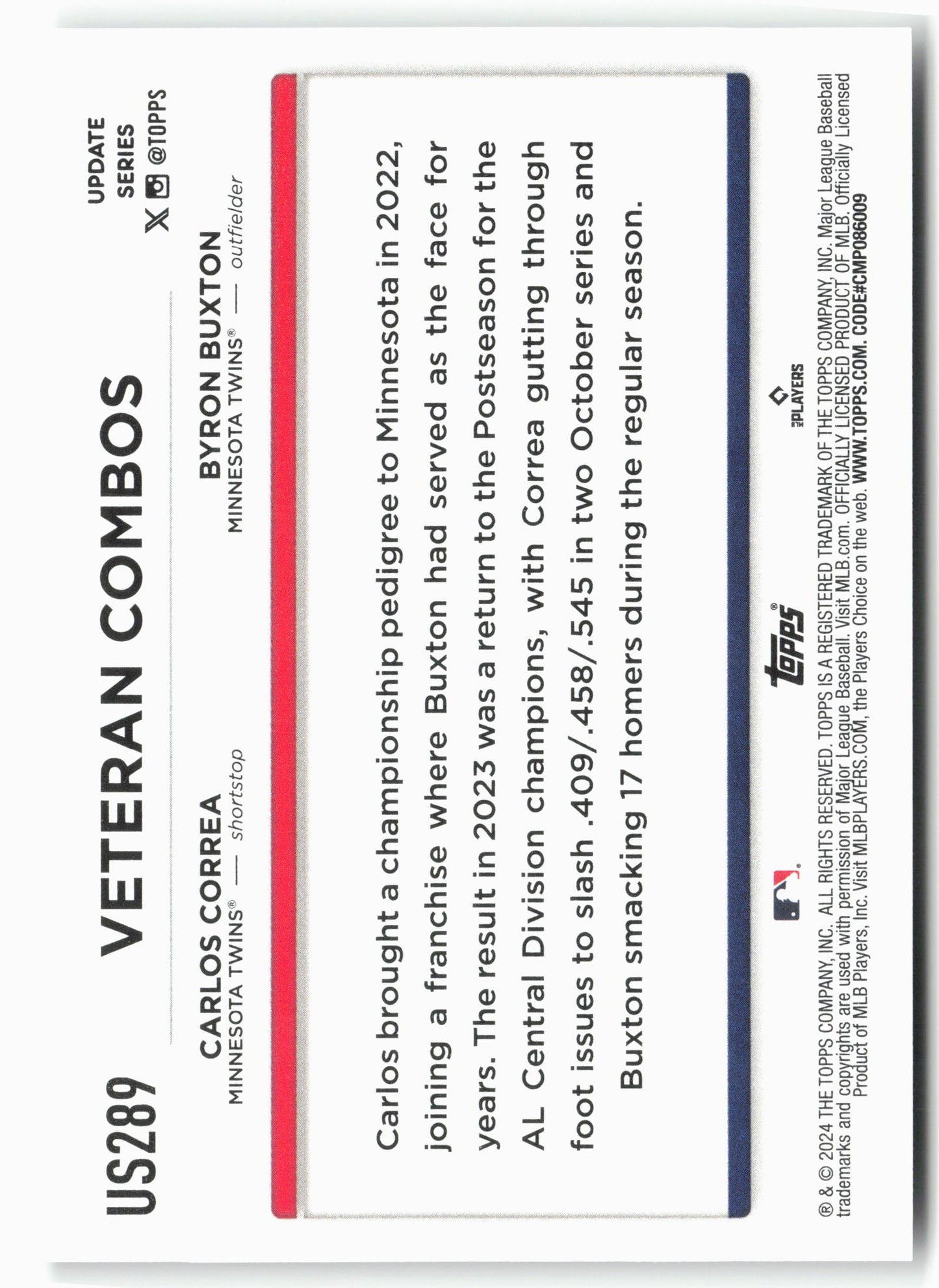 2024 Topps Update #US289 Twins Pillars: Stars Mash for Minnesota CC