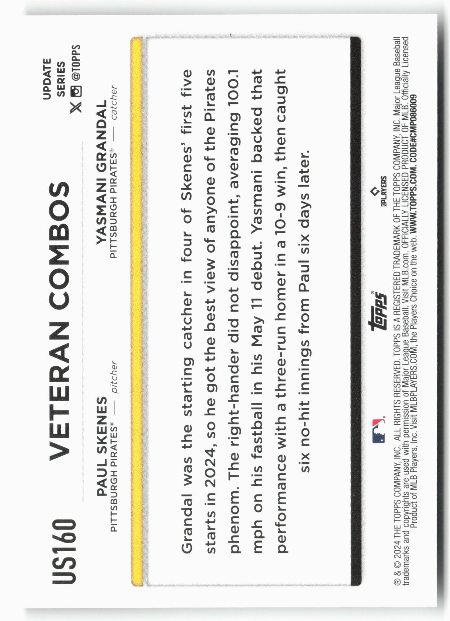 2024 Topps Update #US160 Duo An Immediate Hit: Skenes Gasses Up Grandal CC