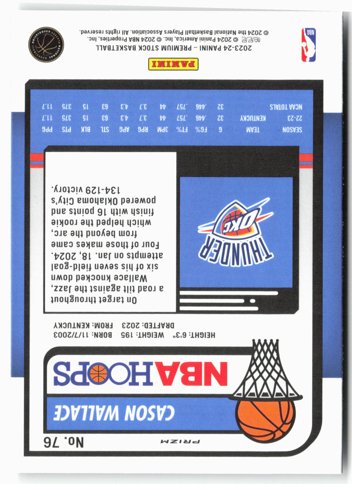 2023-24 Panini Premium Stock #76 Cason Wallace Silver Prizm