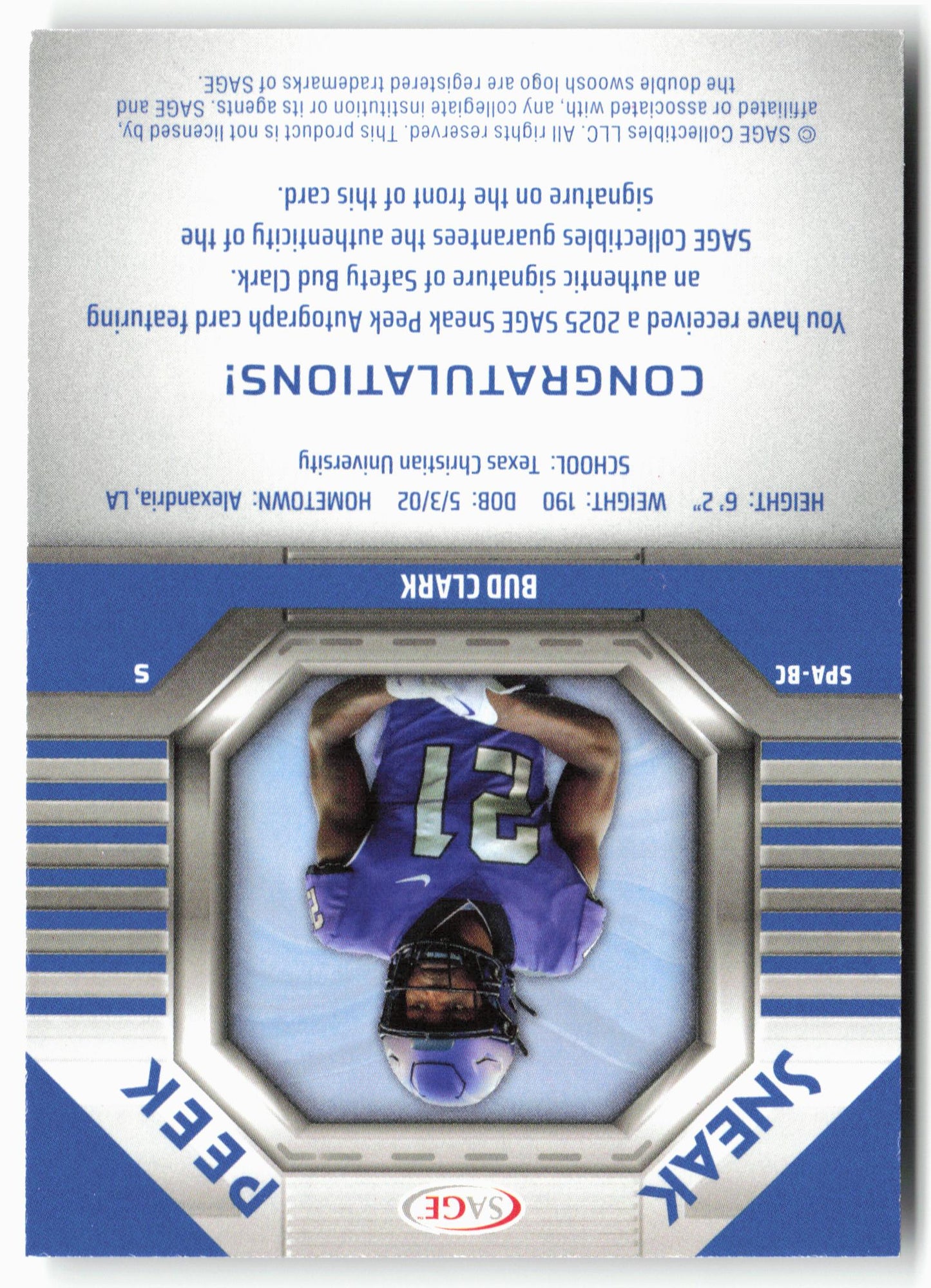 2025 SAGE HIT Low Series #SPA-BC Bud Clark Sneak Peek Signatures Silver