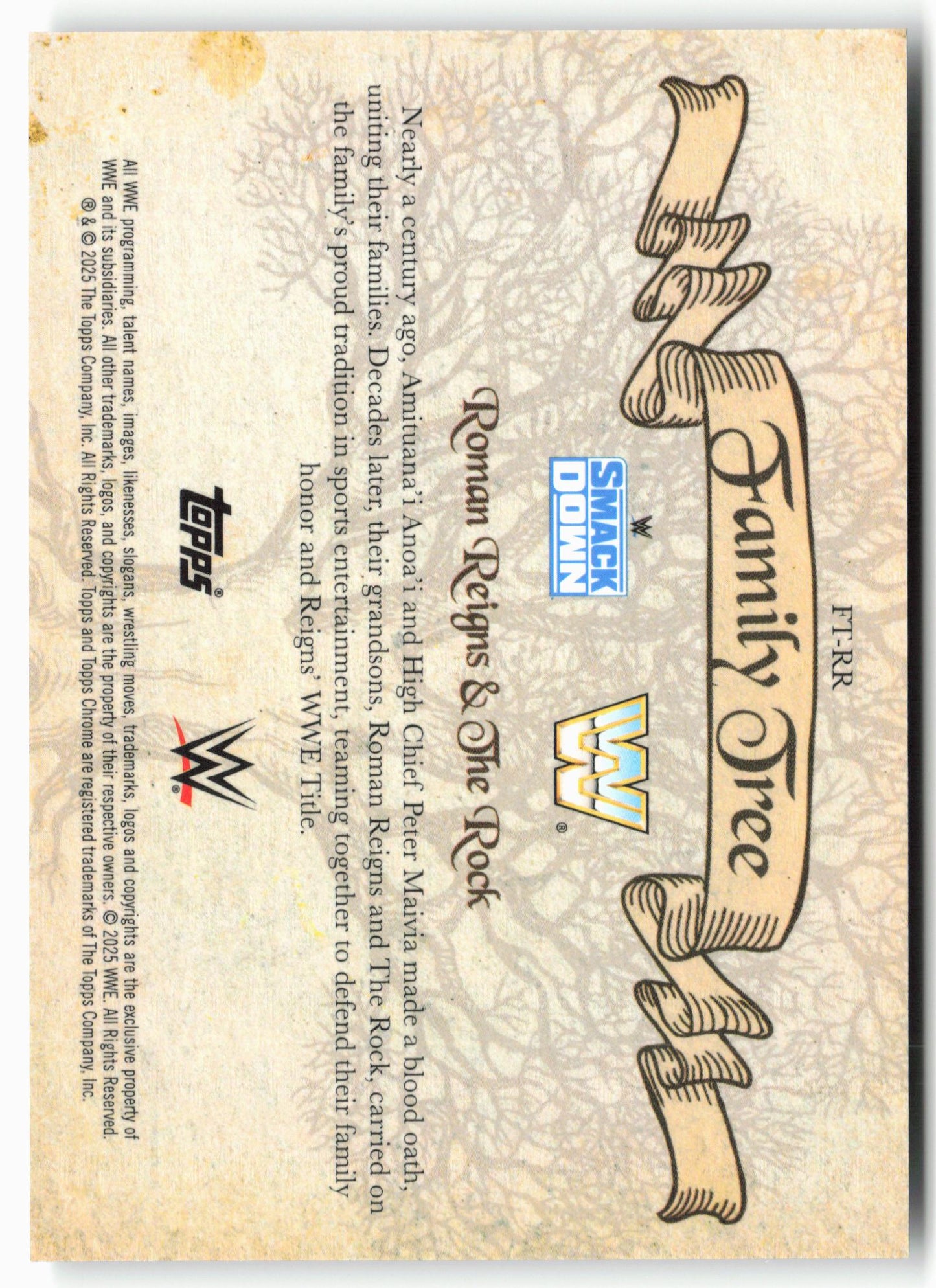 2025 Topps Chrome WWE #FT-RR Roman Reigns / The Rock Family Tree