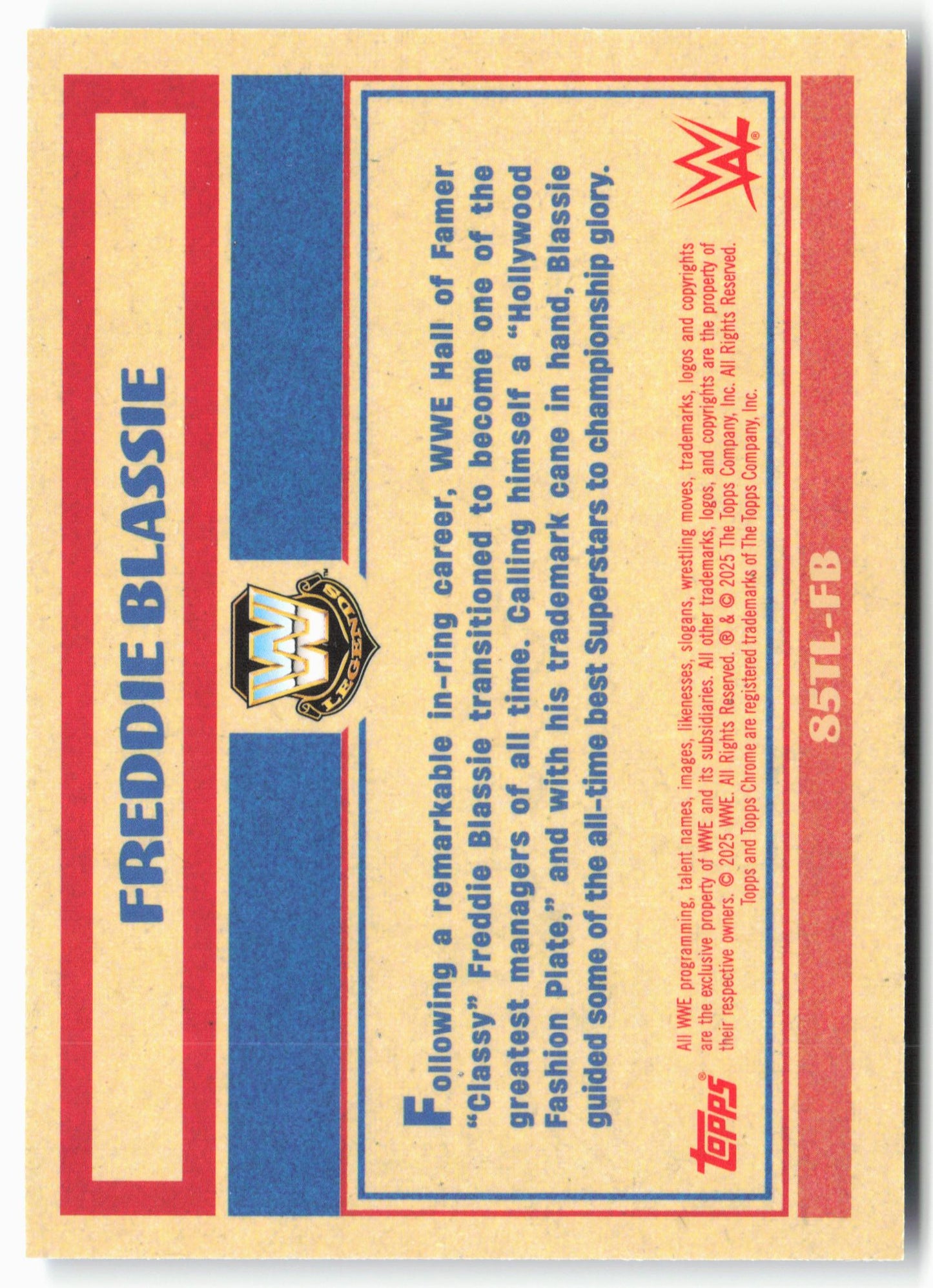 2025 Topps Chrome WWE #85TL-FB Freddie Blassie 1985 Topps Legends Blue Refractor