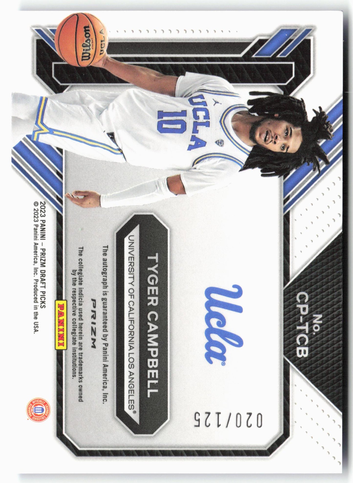 2023 Panini Prizm Draft #CP-TCB Tyger Campbell College Penmanship Blue #/125
