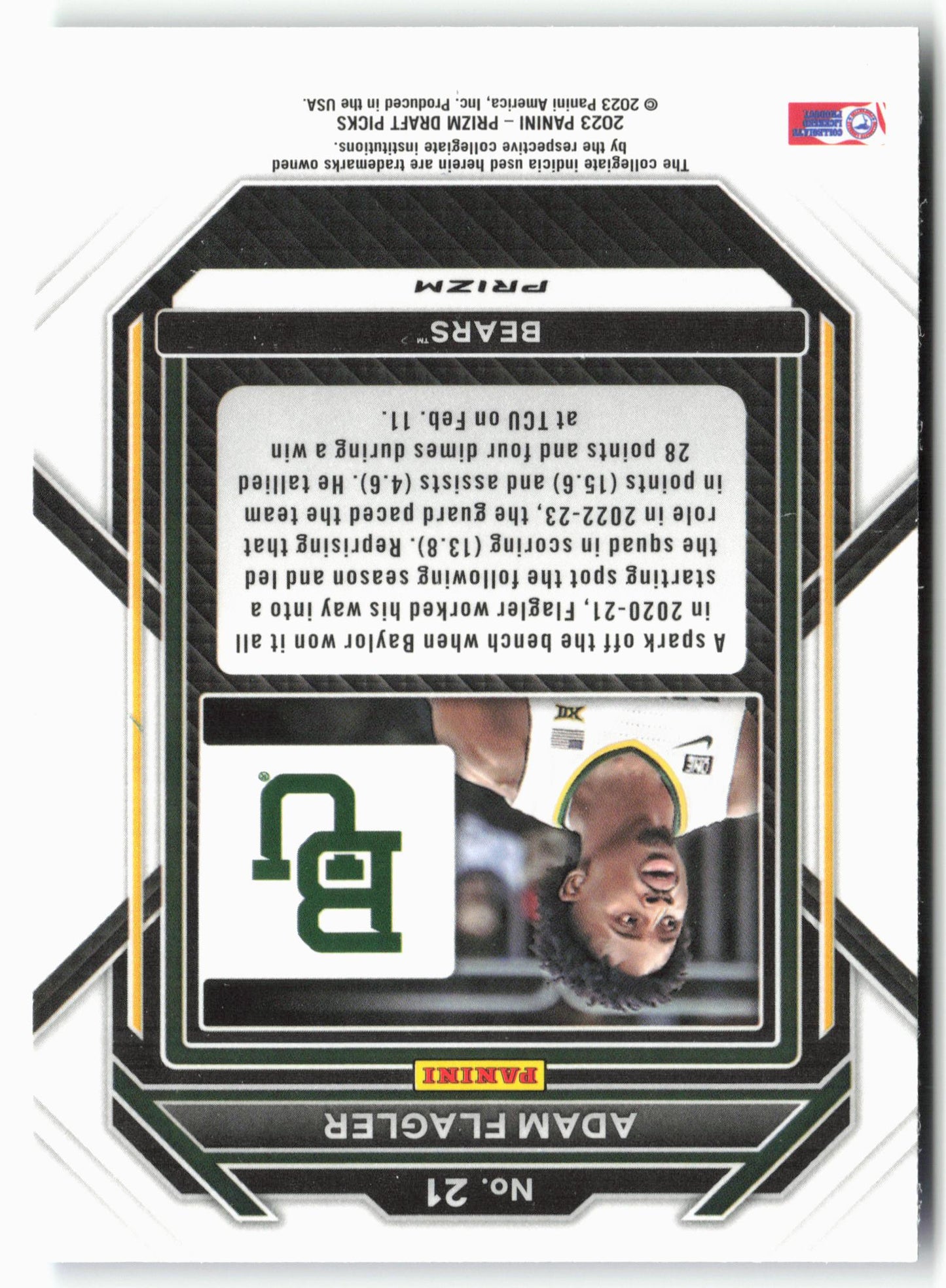 2023 Panini Prizm Draft Picks #21 Adam Flagler Choice Blue/Yellow/Green