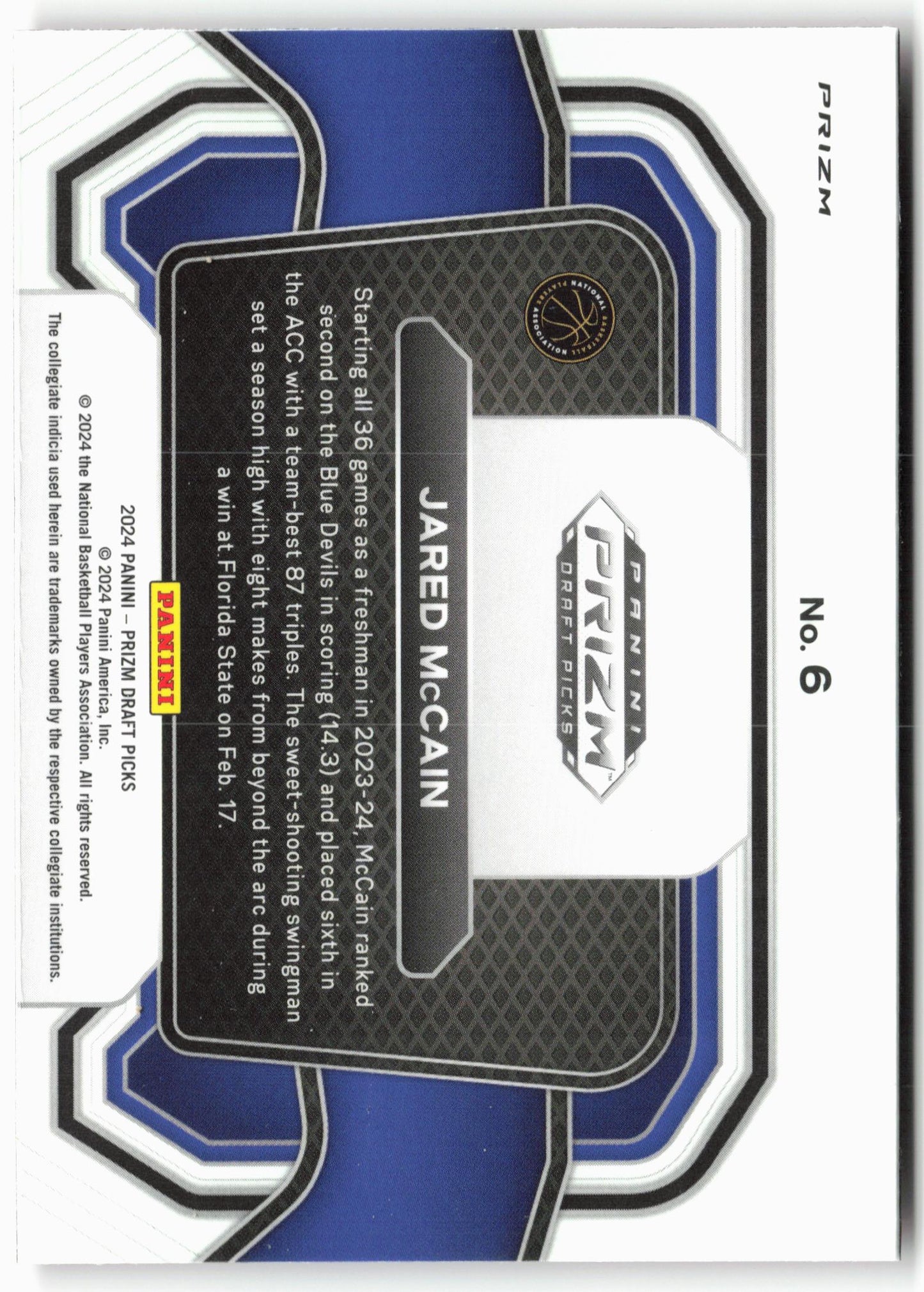 2024 Panini Prizm Draft Picks #6 Jared McCain Campus Legends Prizms Red Wave