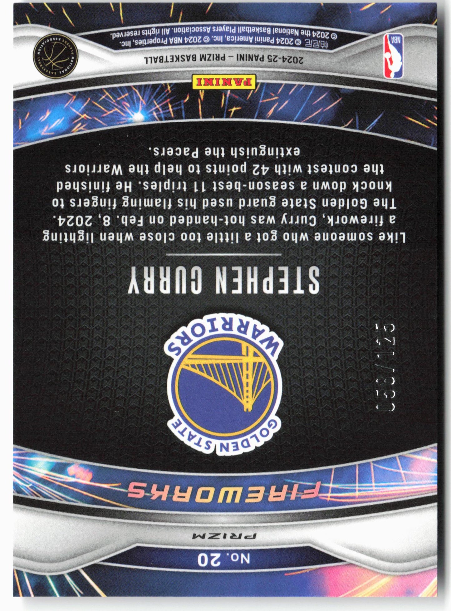 2024-25 Panini Prizm - Fireworks Prizms Blue Ice #20 Stephen Curry #/125