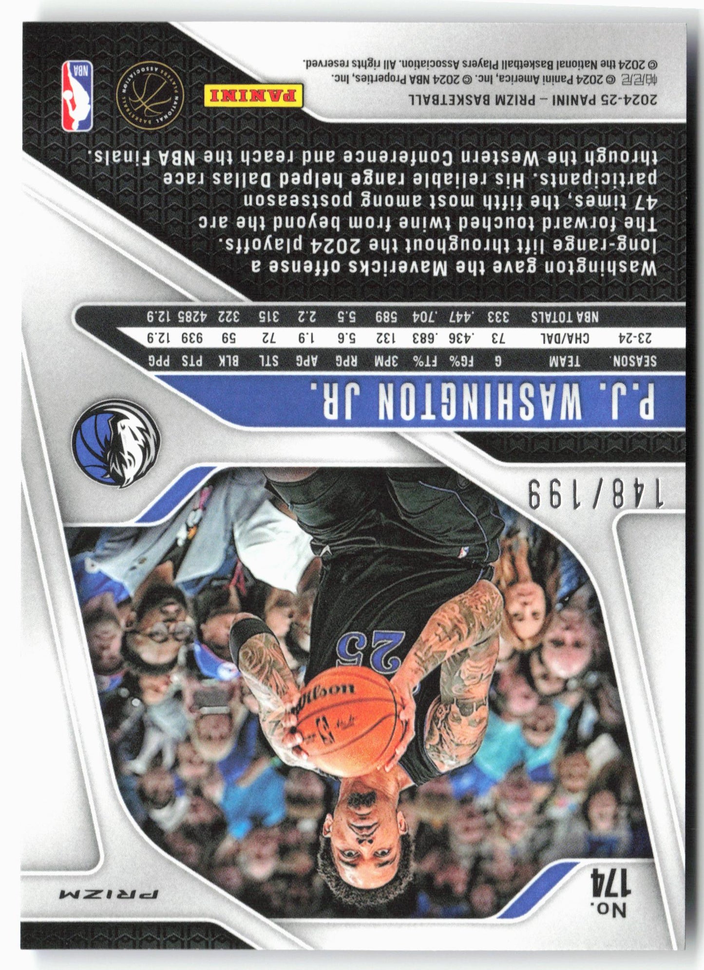 2024-25 Panini Prizm - Prizms Blue #174 P.J. Washington Jr. #/199