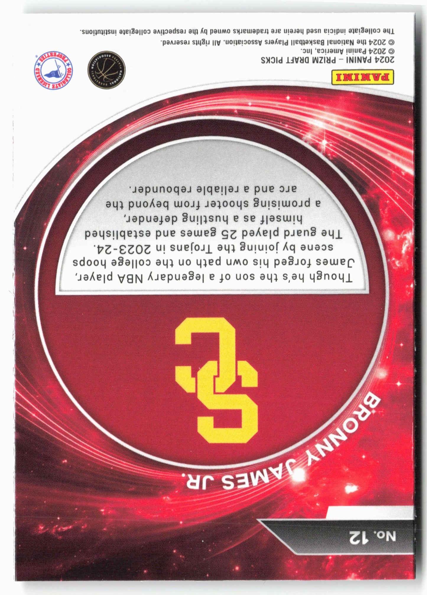 2024 Panini Prizm Draft Picks #12 Bronny James Jr. Student Orientation