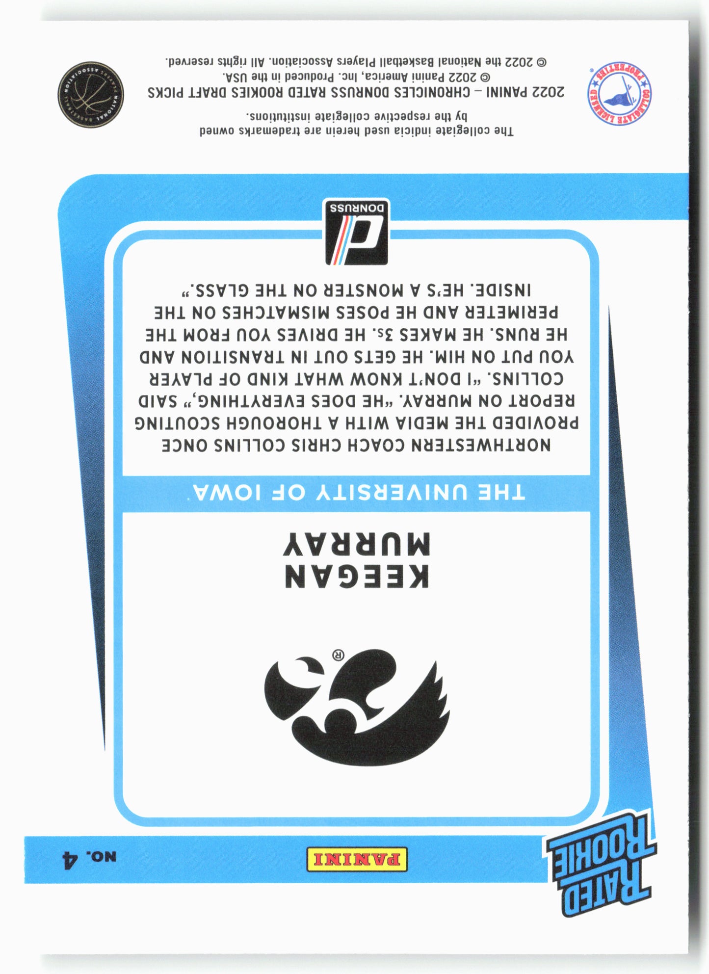 2022 Panini Chronicles Draft Picks #4 Keegan Murray Donruss Rated Rookies Pink