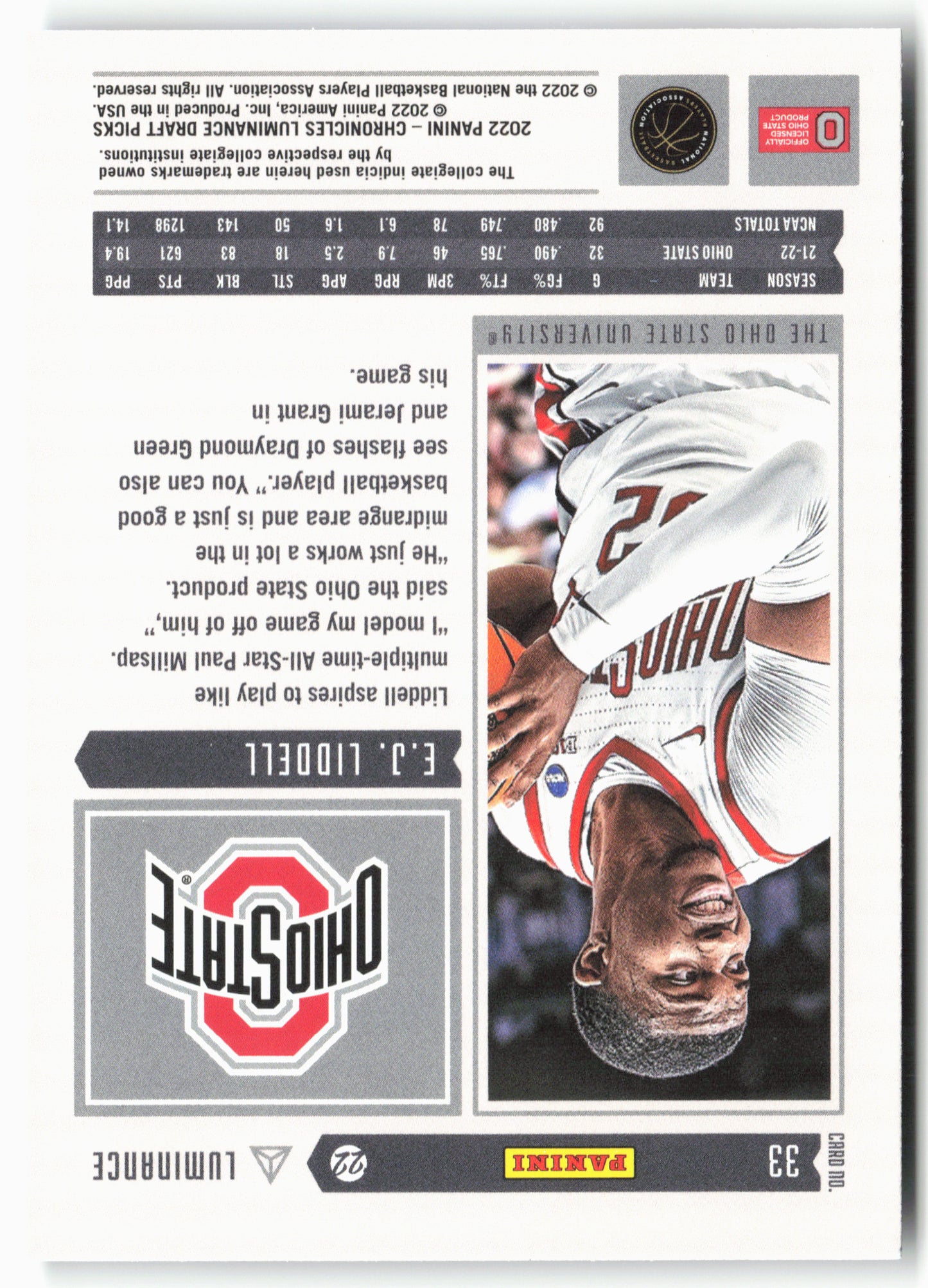 2022 Panini Chronicles Draft Picks #33 E.J. Liddell Luminance