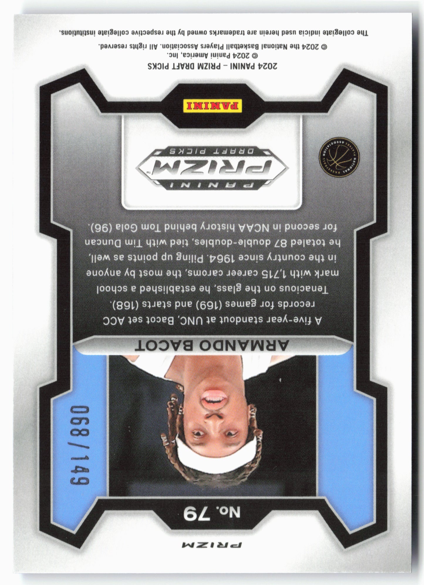 2024 Panini Prizm Draft Picks #79 Armando Bacot Prizms Blue Seismic #/149