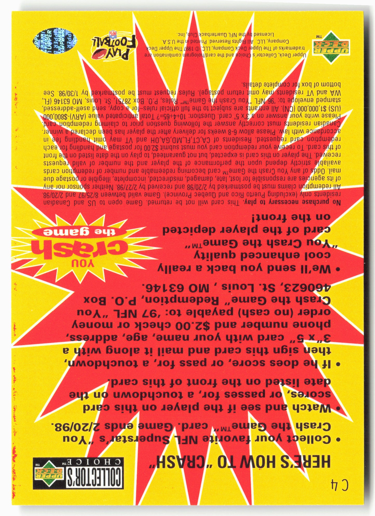 1997 Collector's Choice #C4c Brett Favre You Crash the Game December 1 1997