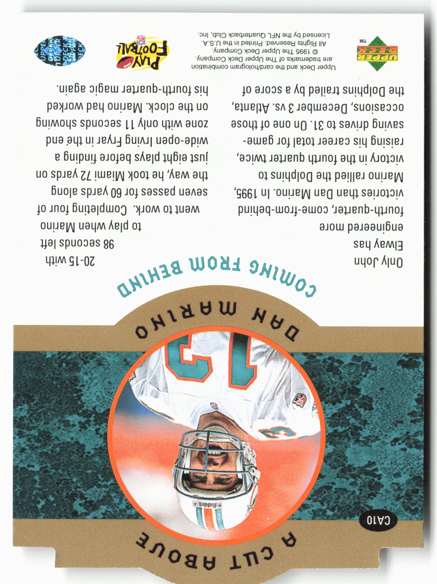 1996 Collector's Choice #CA10 Dan Marino Dan Marino: A Cut Above