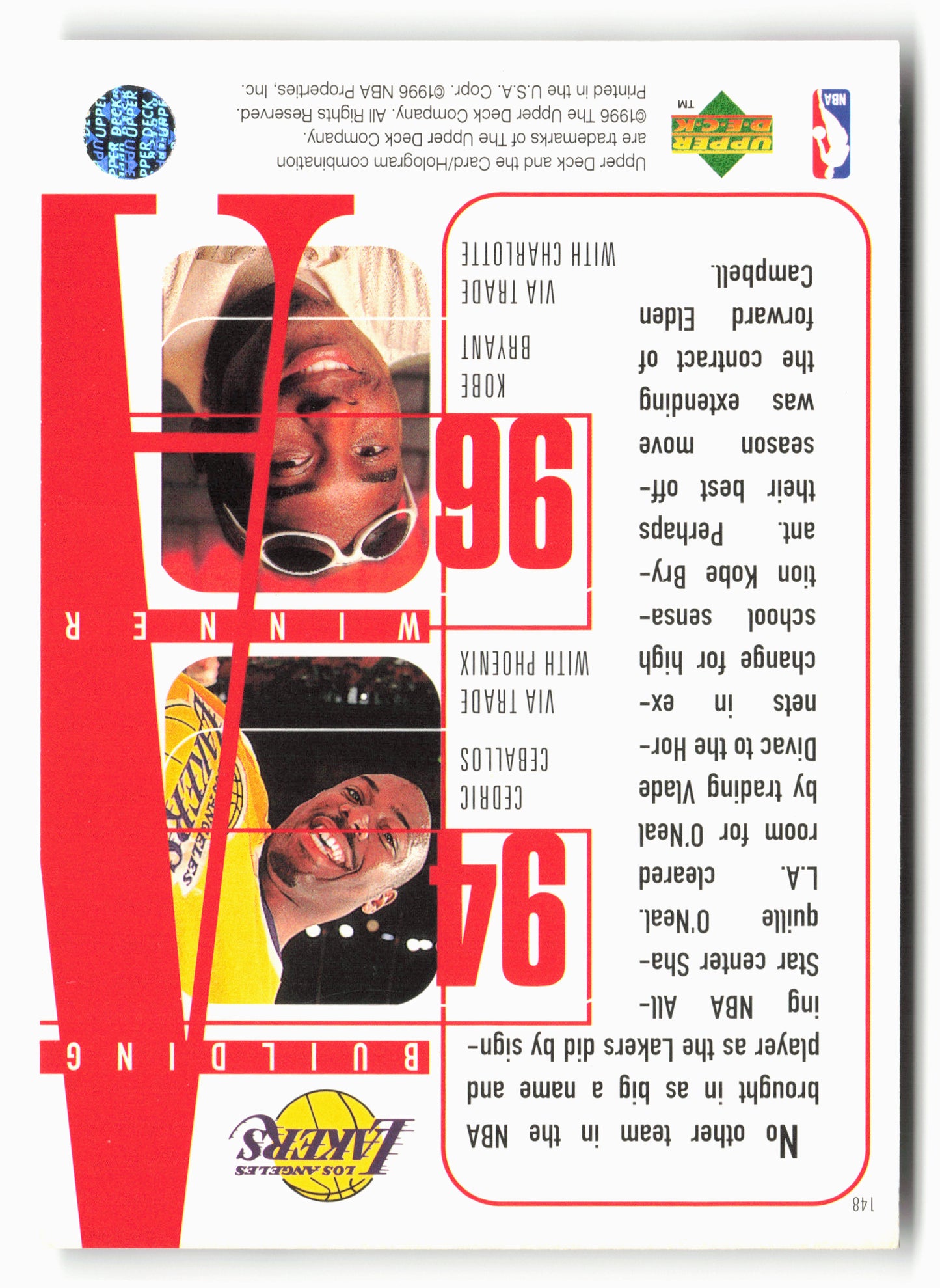 1996-97 Upper Deck #148 Shaquille O'Neal / Eddie Jones / Kobe Bryant