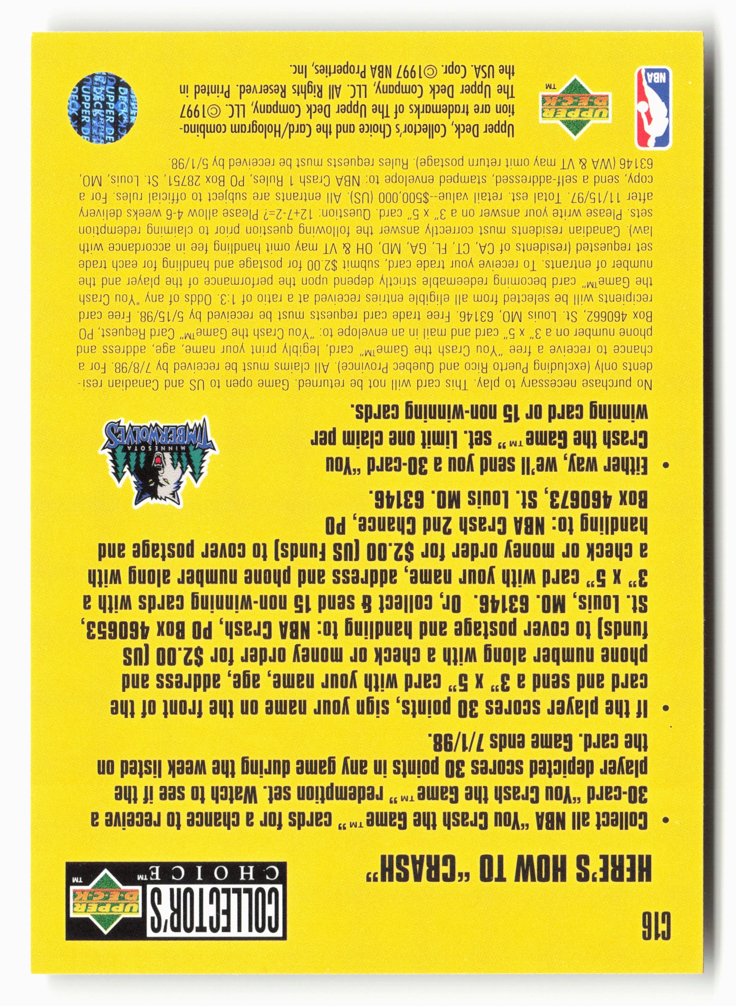 1997-98 Collector's Choice #C16a Kevin Garnett You Crash the Game Scoring