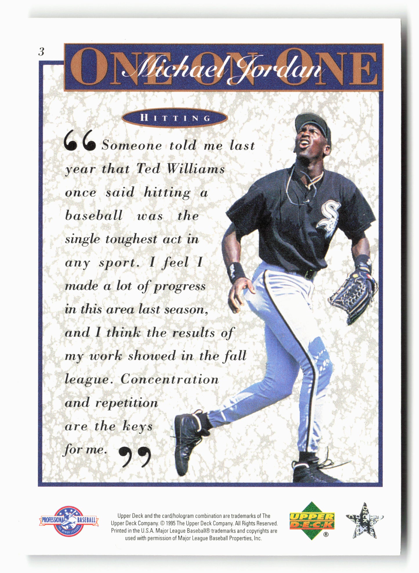 1995 Upper Deck Minor League #3 Michael Jordan Michael Jordan One On One