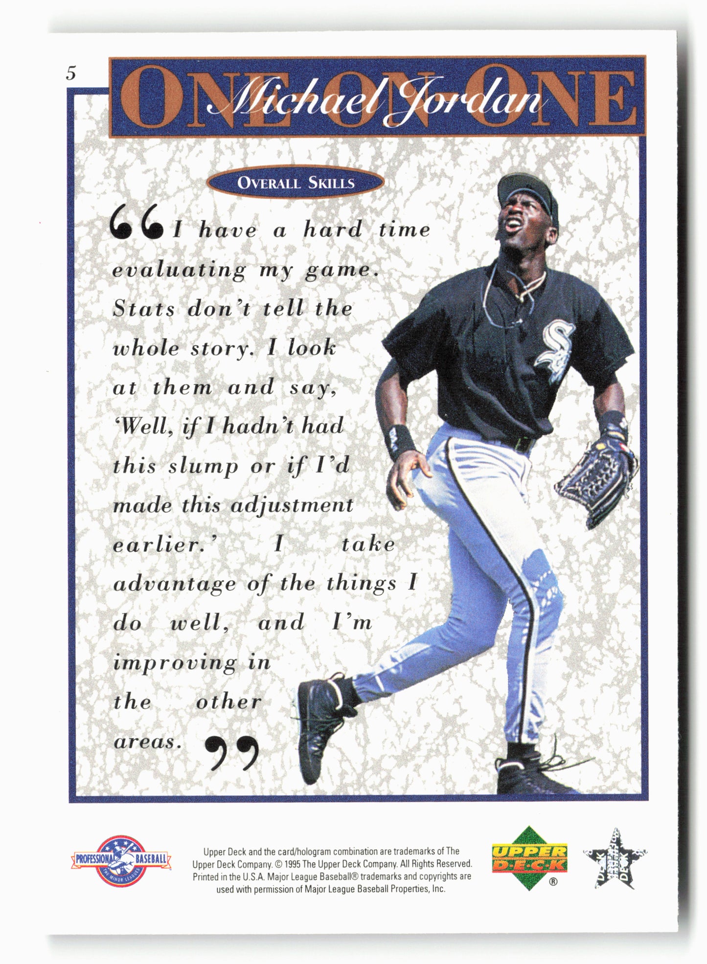 1995 Upper Deck Minor League #5 Michael Jordan Michael Jordan One On One