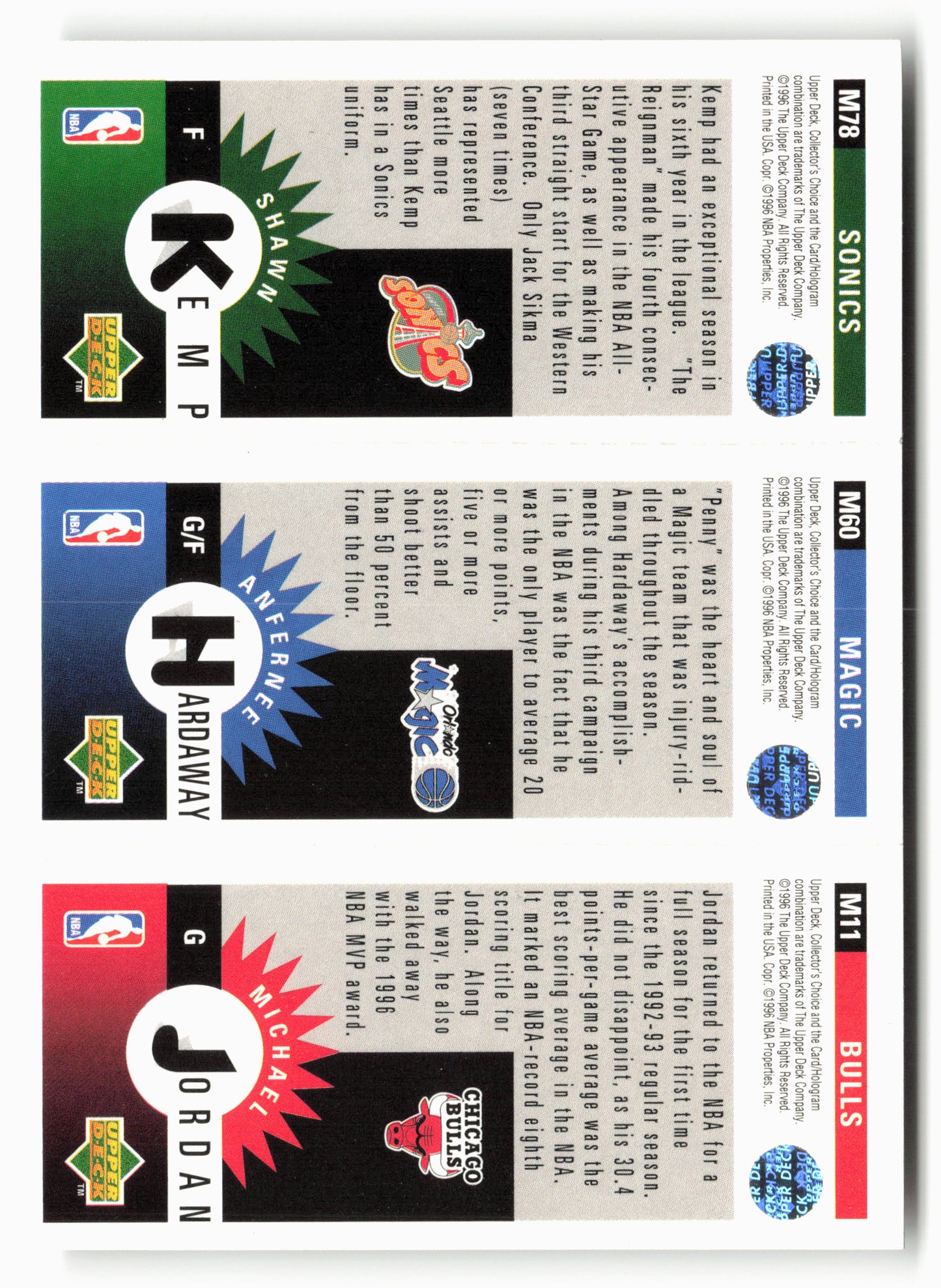 1996-97 Collector's Choice Jordan / Hardaway / Kemp