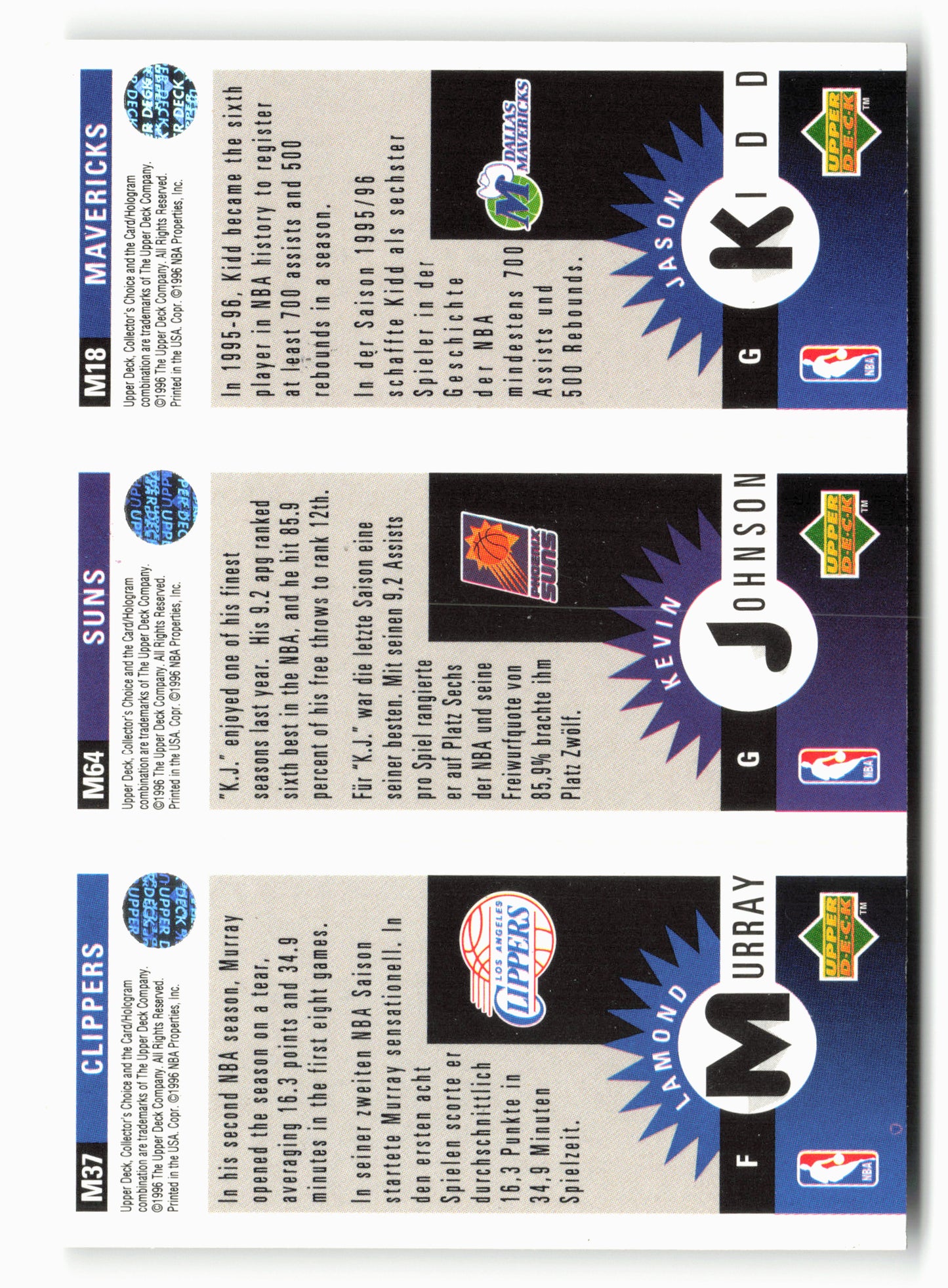 1996-97 Collector's Choice Jason Kidd / Kevin Johnson / Lamond Murray