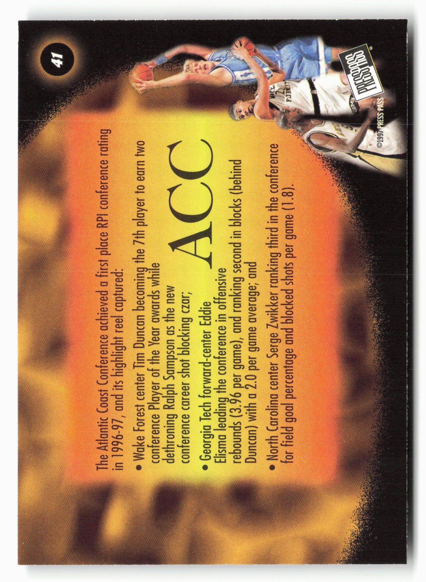 1997 Press Pass #41 Serge Zwikker / Tim Duncan / Eddie Elisma