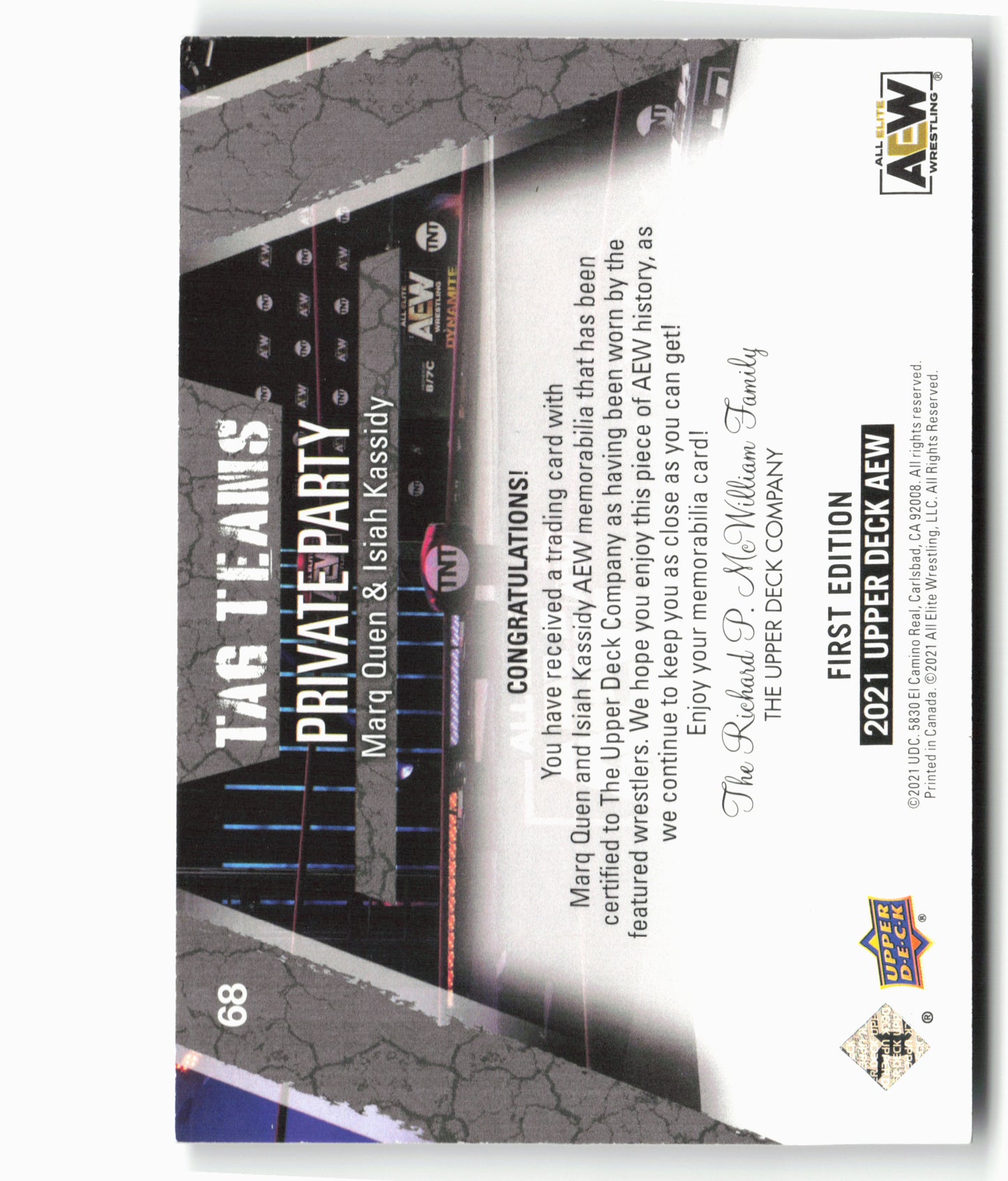2021 Upper Deck AEW #68 Marq Quen / Isiah Kassidy Memorabilia