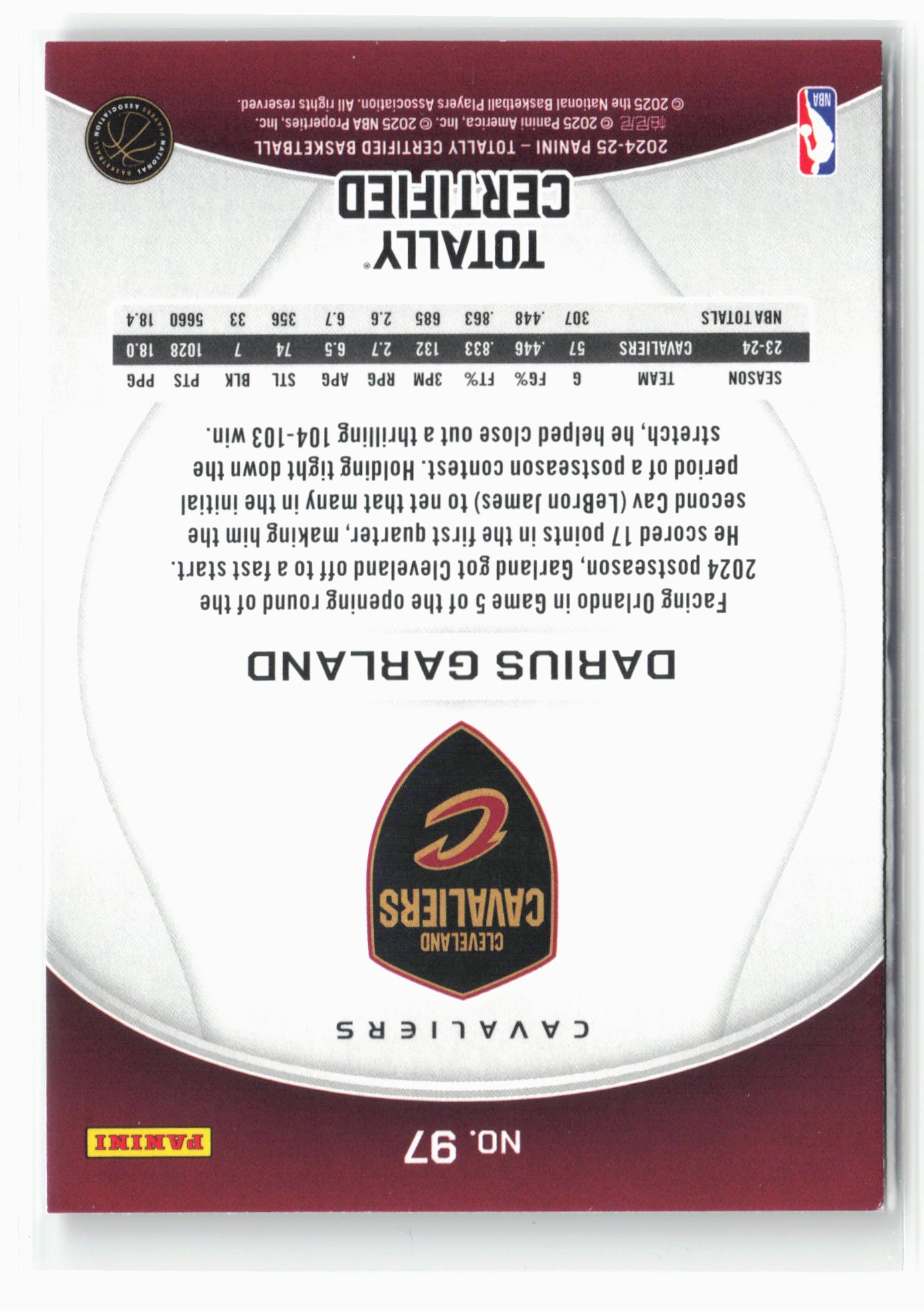 2024-25 Panini Totally Certified #97 Darius Garland Mirror Purple