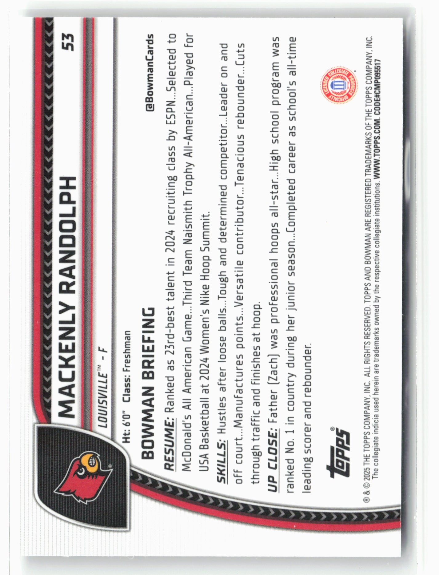 2024-25 Bowman University Chrome #53 Mackenly Randolph X-Fractor